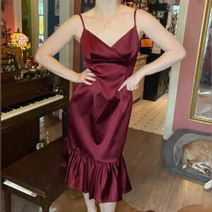 Incredible vintage 90s burgundy papell boutique evening midi dress coquette